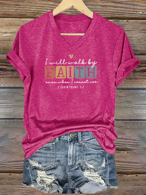 2 Corinthians 5:7 I Will Walk By Faith T-Shirt - Inspirational Christian Scripture Graphic Tee