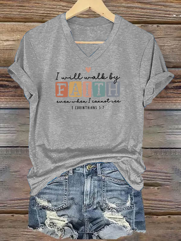 2 Corinthians 5:7 I Will Walk By Faith T-Shirt - Inspirational Christian Scripture Graphic Tee