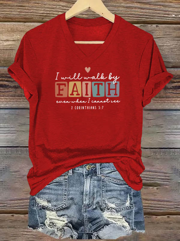 2 Corinthians 5:7 I Will Walk By Faith T-Shirt - Inspirational Christian Scripture Graphic Tee